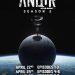 Poster, am unteren Rand ein Panet, darüber der Todesstern in den der Planetenkiller eingefügt wird. ANDOR Star Wars SEASON 2 APRIL 22nd EPISODES 1-3 APRIL 29nd EPISDDES 4-6 MAY 6th EPISODES 7-9 MAY 13th EPISODES 18-12